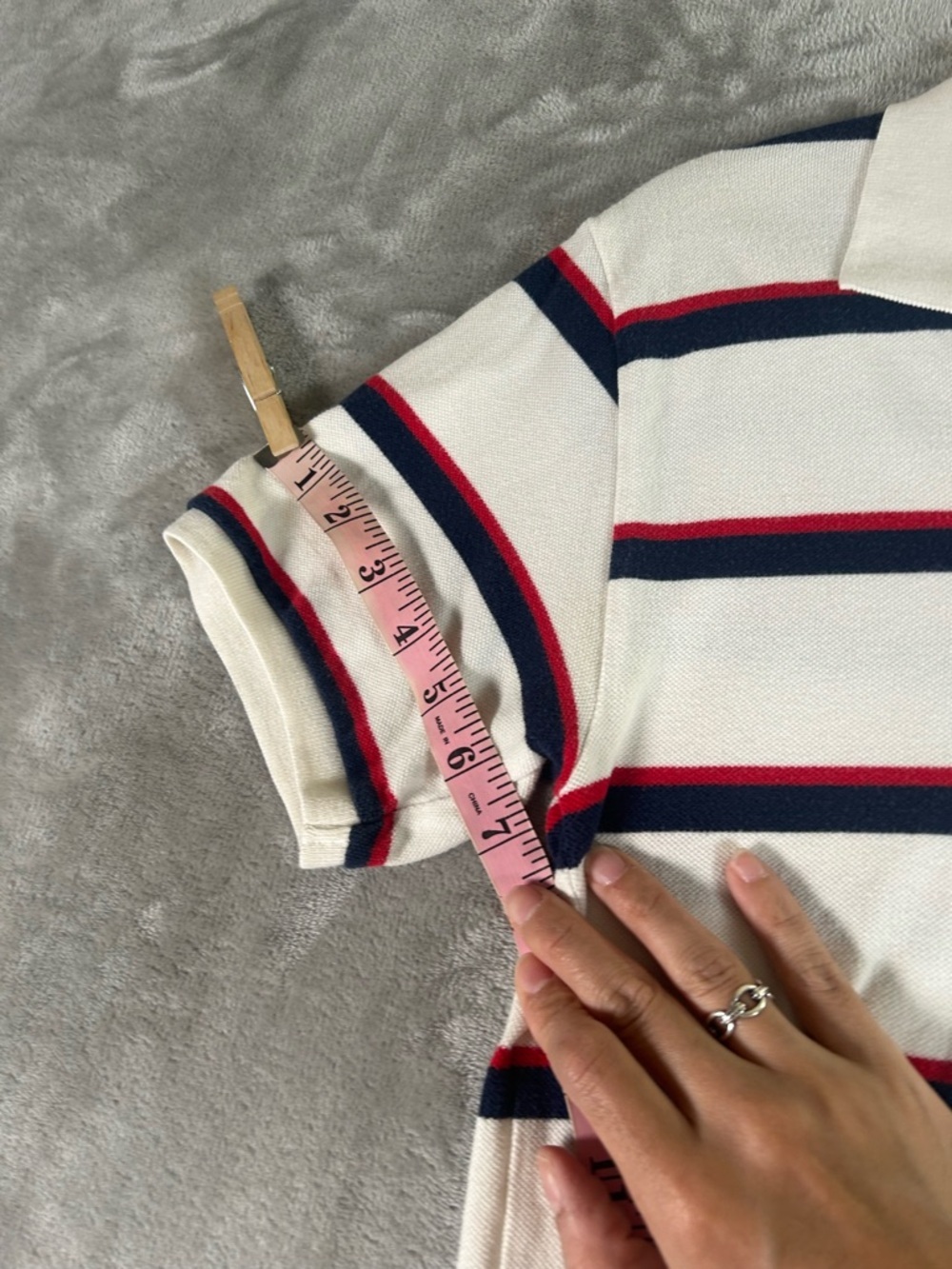 Ralph Lauren White Polo with Navy & Red Stripes - Picture 7 of 8